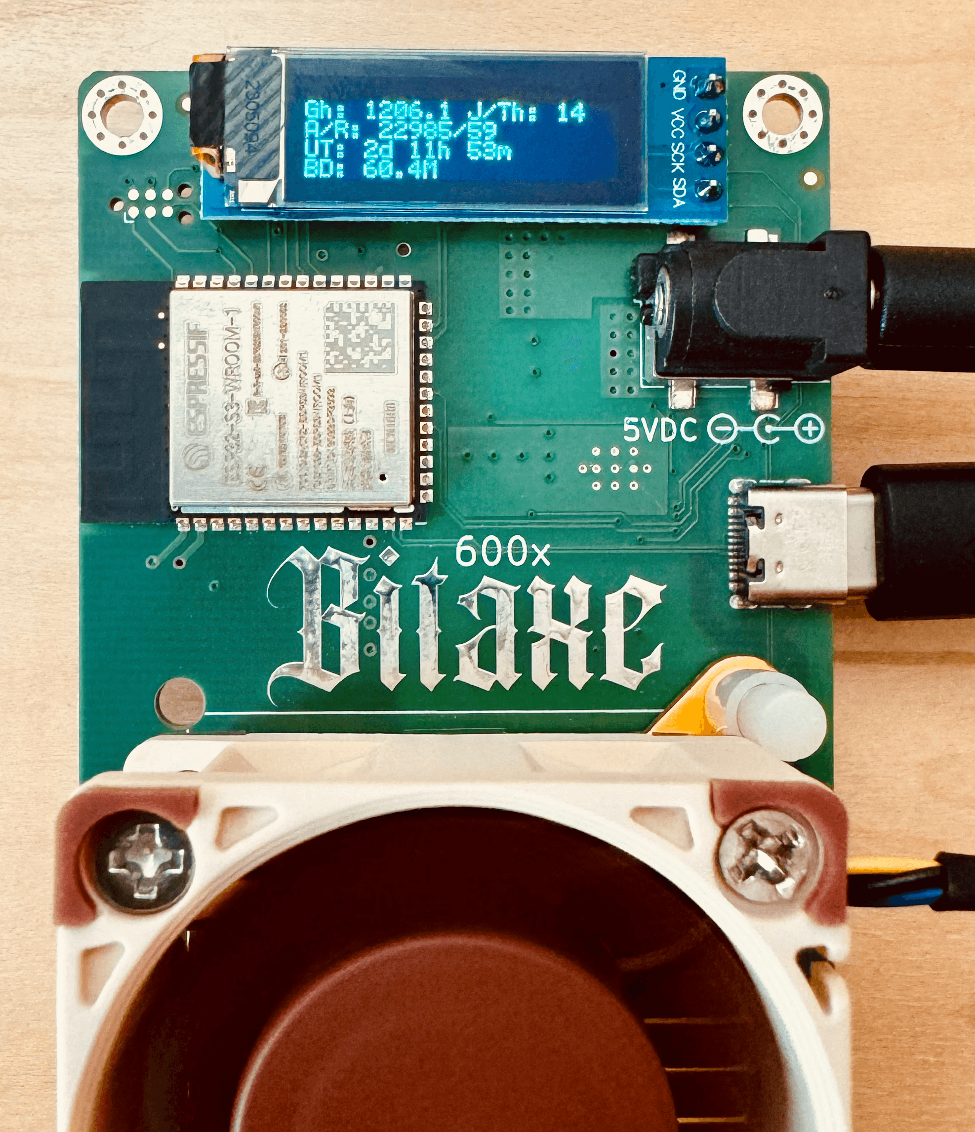 Assembled Bitaxe Gamma board from the original open-hardware project